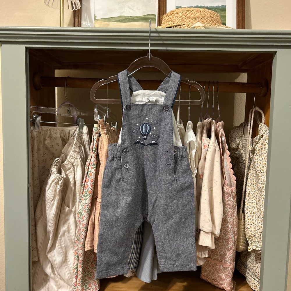 NEW Bebe Organic Gray Kids Overalls with Balloon Embroidery